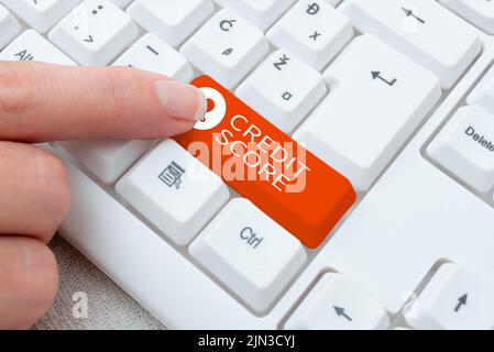 Textzeichen mit Gutschriftbewertung. Der Geschäftsansatz stellt die Kreditwürdigkeit eines einzelnen Kreditinstituts mit der Bewertung -48848 dar Stockfoto