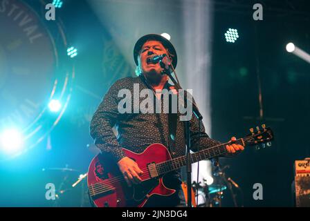 Mark Chadwick von The Levelers beim Wickham Festival, Hampshire, Großbritannien Stockfoto