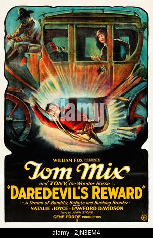 Vintage-Filmposter für den Film Daredevil's Reward aus dem Jahr 1928 mit Tom Mix Stockfoto