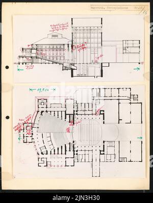 Festspielhaus, Bayreuth: Grundriß und Längsschnitt Stockfoto