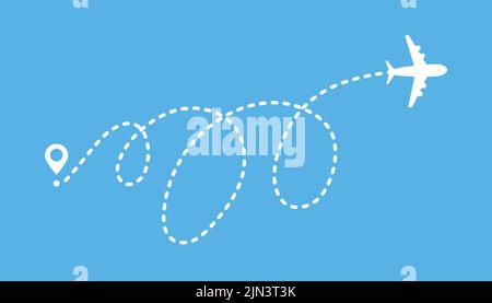 Vektor-Illustration mit gestrichelten Linien im Flugzeug. Reiselinie mit Schlaufen Stock Vektor