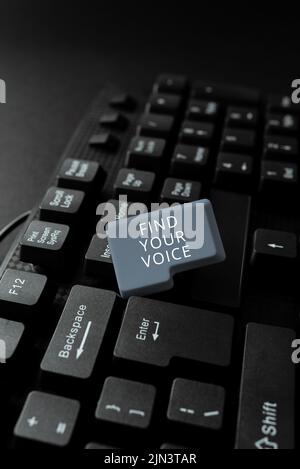 Schild mit der Option „Stimme finden“. Business-Ansatz in der Lage, sich als Schriftsteller zu sprechen -48737 Stockfoto