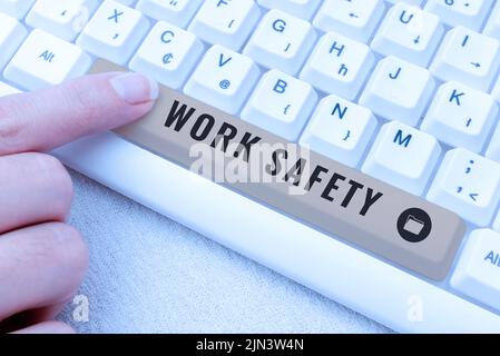 Schreiben mit Text Sicherheit am Arbeitsplatz. Konzept Bedeutung Richtlinien und Kontrolle gemäß Regierungsstandard -48583 Stockfoto