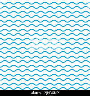 Blaues Meer und Wellen nahtloses Muster. Minimalistischer nautischer Hintergrund, Vektortapete mit Sommermotiven oder gewellter Hintergrund. Geschenkpapier Dekoration oder einfache nahtlose Muster mit Meereswellen Stock Vektor