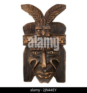 Afrikanische Maske aus Holz isoliert auf weißem Hintergrund. Reisegeschenk. Stockfoto