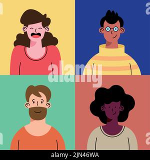 Vier Diversity-Personen gruppieren Charaktere Stock Vektor