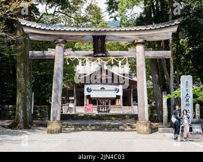 Kochi, Japan - 6. April 2018: Torii-Tor am Eingang zum historischen Tosa-Schrein Stockfoto