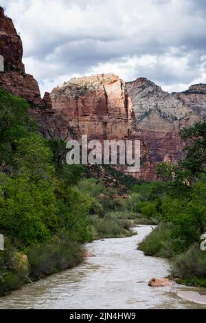 Der Virgin River, der durch den Zion Canyon im Zion National Park fließt - Utah, USA Stockfoto