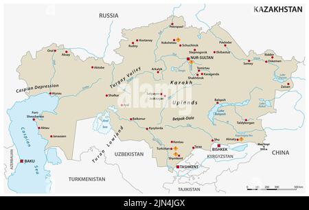 Vektorkarte des zentralasiatischen Staates Kasachstan Stockfoto