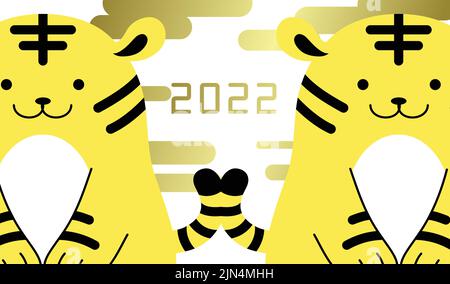 Happy Chinese New Year oder Lunar New Year 2022 Feier Vektor Illustration. Jahr des Tigers. Ein paar zwei Tiger verbeugen sich. Stock Vektor