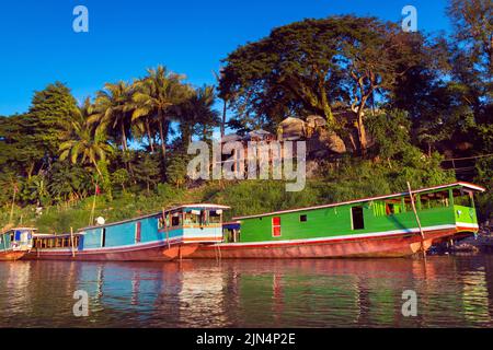 Hausboote auf dem Mekong, Luang Prabang, Laos Stockfoto