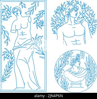 Antike Statuen und Büste Venus und Apollo Porträt Stock Vektor