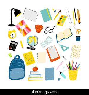 Back to School Illustration mit Schulpapiere isoliert auf weißem Hintergrund Stock Vektor