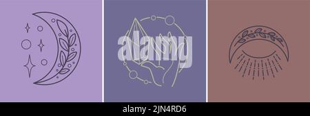 Mystische und magische Elemente, Mond und Hände Stock Vektor