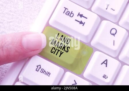 Schreiben mit Text Landmarken Stadt. Business-Ansatz wichtige Architektur Orte in den Städten zu besuchen -49191 Stockfoto