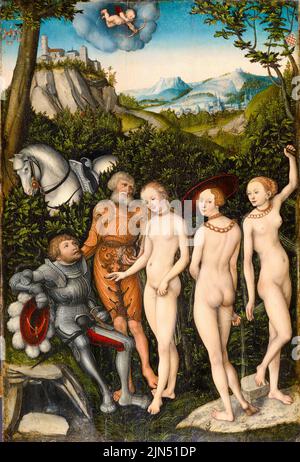 Das Urteil von Paris, Malerei in gemischten Medien auf Buchenholz von Lucas Cranach dem Älteren, 1528 Stockfoto