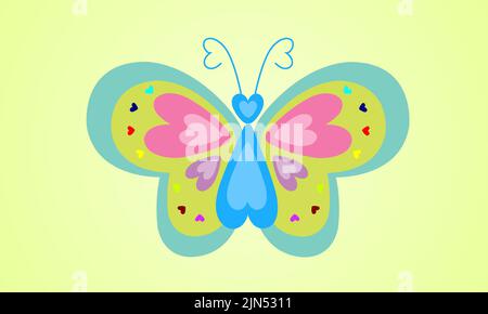 Bunte Herzen bilden einen Schmetterling. Vorlage für Schmetterlingsbild. Alles Liebe zum Valentinstag. Stock Vektor
