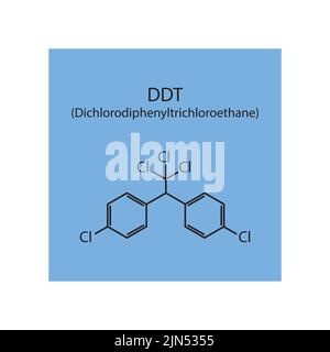 Chemische Struktur von DDT-Pestiziden auf blauem Hintergrund. Stock Vektor