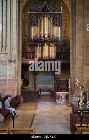 Blick auf Orgel in Sherborne Abbey Stockfoto