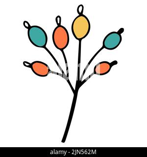 Mehrfarbige Herbstfrüchte, Beeren. Hallo, Herbst. Doodle-Stil. Design oder Aufkleber. Isolierte Abbildung. Vektor Stock Vektor