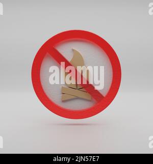 Schöne abstrakte Illustration Feuer, Flamme, verboten, Verbotssymbol auf grauem Hintergrund. 3D Rendering-Illustration. Hintergrundmuster für Stockfoto