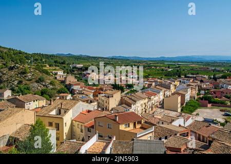 Dorf Miravet in Katalonien, Spanien. Ort des Miravet Schlosses der templer Ritter Stockfoto