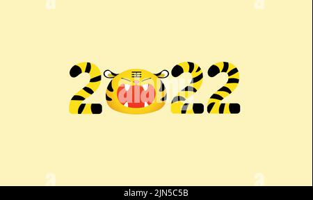 Frohes chinesisches Neujahr des Tigers 2022 Vektor-Illustration für Banner, Karte oder Hintergrund. Mondneujahresfeier in Asien. Cartoon Tierkreis Tiger. Stock Vektor