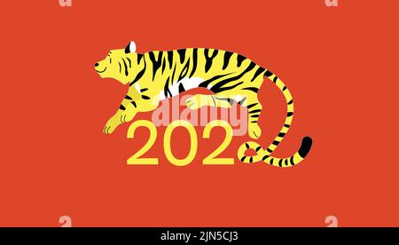 Frohes chinesisches Neujahr des Tigers 2022 Vektor-Illustration für Grußkarte, horizontales Banner oder Backgrounf. Feier des Mondneujahres. Stock Vektor