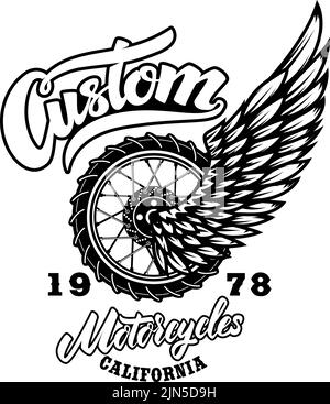 Custom Motorräder.Tshirt Print Vorlage mit geflügelten Rad. Vektorgrafik Stock Vektor