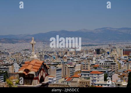 Blick über Athen von den Hängen rund um die Akropolis Stockfoto