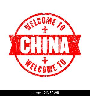 Willkommen in china. Rote Marke isoliert Hintergrund Stock Vektor