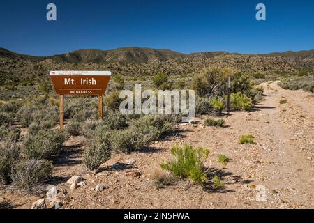 Schild am Mt Irish Wilderness, Basin and Range National Monument, Nevada, USA Stockfoto