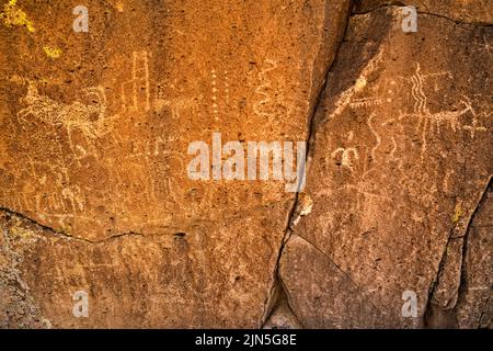 Petroglyphe Tafel am Tuffmonolith, Mt Irish Archaeological District, Eastern Locus, Basin and Range National Monument, Nevada, USA Stockfoto