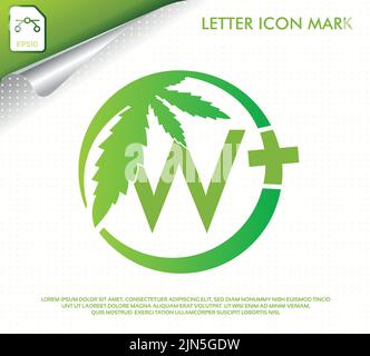 Buchstabe W mit grünem Cannabisblatt-Vektor-Logo-Design Stock Vektor