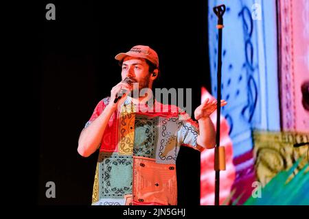 Verona, Italien. 08. August 2022. Riccardo Zanotti during PINGUINI TATTICI NUCLEARI - Dove eravamo rimasti, Music Concert in Verona, Italy, August 08 2022 Quelle: Independent Photo Agency/Alamy Live News Stockfoto