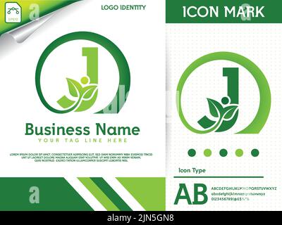 Natürlicher Buchstabe j mit blattfarbener Logovorlage Stock Vektor