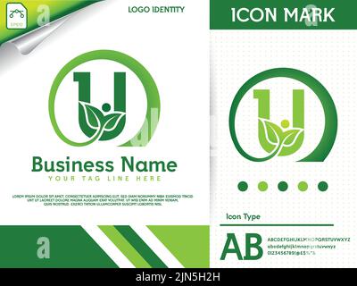 Natürlicher Buchstabe U mit blattfarbener Logovorlage Stock Vektor
