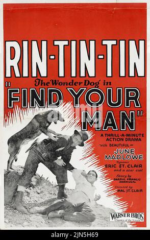 Rin-Tin-Tin - Find Your Man (Warner Brothers, 1924). Fensterkarte. Stockfoto