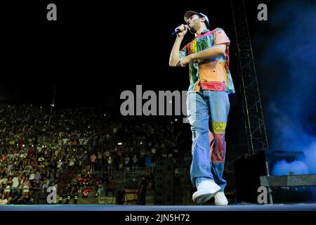 Verona, Italien. 08. August 2022. Riccardo Zanotti during PINGUINI TATTICI NUCLEARI - Dove eravamo rimasti, Music Concert in Verona, Italy, August 08 2022 Quelle: Independent Photo Agency/Alamy Live News Stockfoto