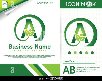 Natürlicher Buchstabe A mit blattfarbener Logovorlage Stock Vektor