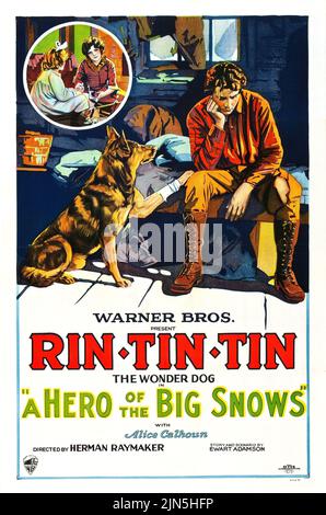 Vintage Filmposter für den 1926 Rin Tin Tin Film A Hero of the Big Snows. Stockfoto