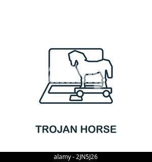 Symbol „Trojanisches Pferd“. Monochromes einfaches Cybercrime-Symbol für Vorlagen, Webdesign und Infografiken Stock Vektor