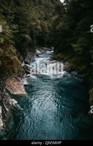 Berühmte Touristenattraktion - Blue Pools, Haast Pass, Neuseeland, Südinsel Stockfoto