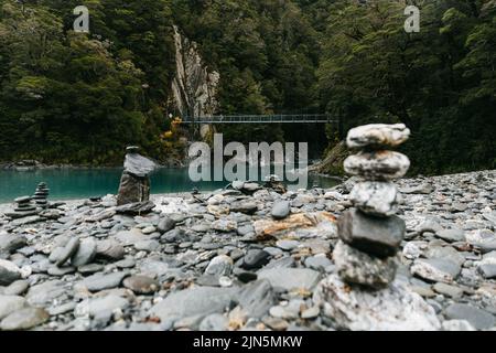 Berühmte Touristenattraktion - Blue Pools, Haast Pass, Neuseeland, Südinsel Stockfoto