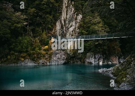 Berühmte Touristenattraktion - Blue Pools, Haast Pass, Neuseeland, Südinsel Stockfoto