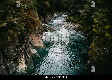 Berühmte Touristenattraktion - Blue Pools, Haast Pass, Neuseeland, Südinsel Stockfoto