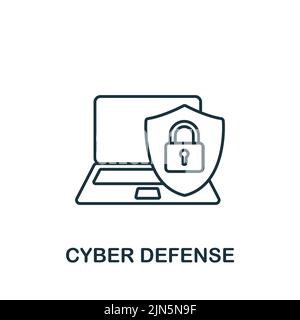 Symbol für Cyber-Verteidigung. Monochromes einfaches Cybercrime-Symbol für Vorlagen, Webdesign und Infografiken Stock Vektor