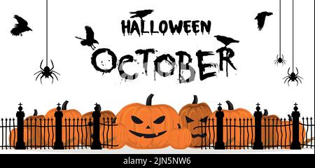 Halloween Gruß der Toten, orange Kürbisse auf weißem Hintergrund - Vektor-Illustration Stock Vektor