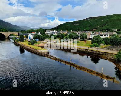 Timespan Museum entlang des Flusses Helmsdale im Fischerdorf Helmsdale, Sutherland, Schottland, Großbritannien. Stockfoto