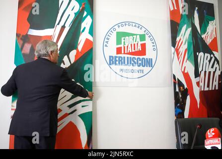 Rom, Italien. 09. August 2022. Rom, Präsentation des Wahlsymbols von Forza Italia für die Wahlen vom 25. September im Bild: Antonio Tajani Kredit: Unabhängige Fotoagentur/Alamy Live News Stockfoto